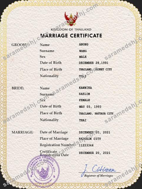 Thailand marriage certificate PSD template
